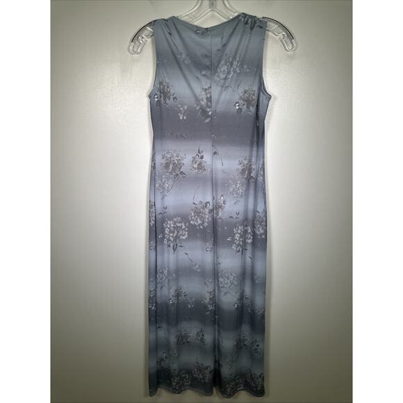 VTG Words Maxi Dress S Gray Faded Floral V Neck 90s Y2K Made In USA - Picture 2 of 7
